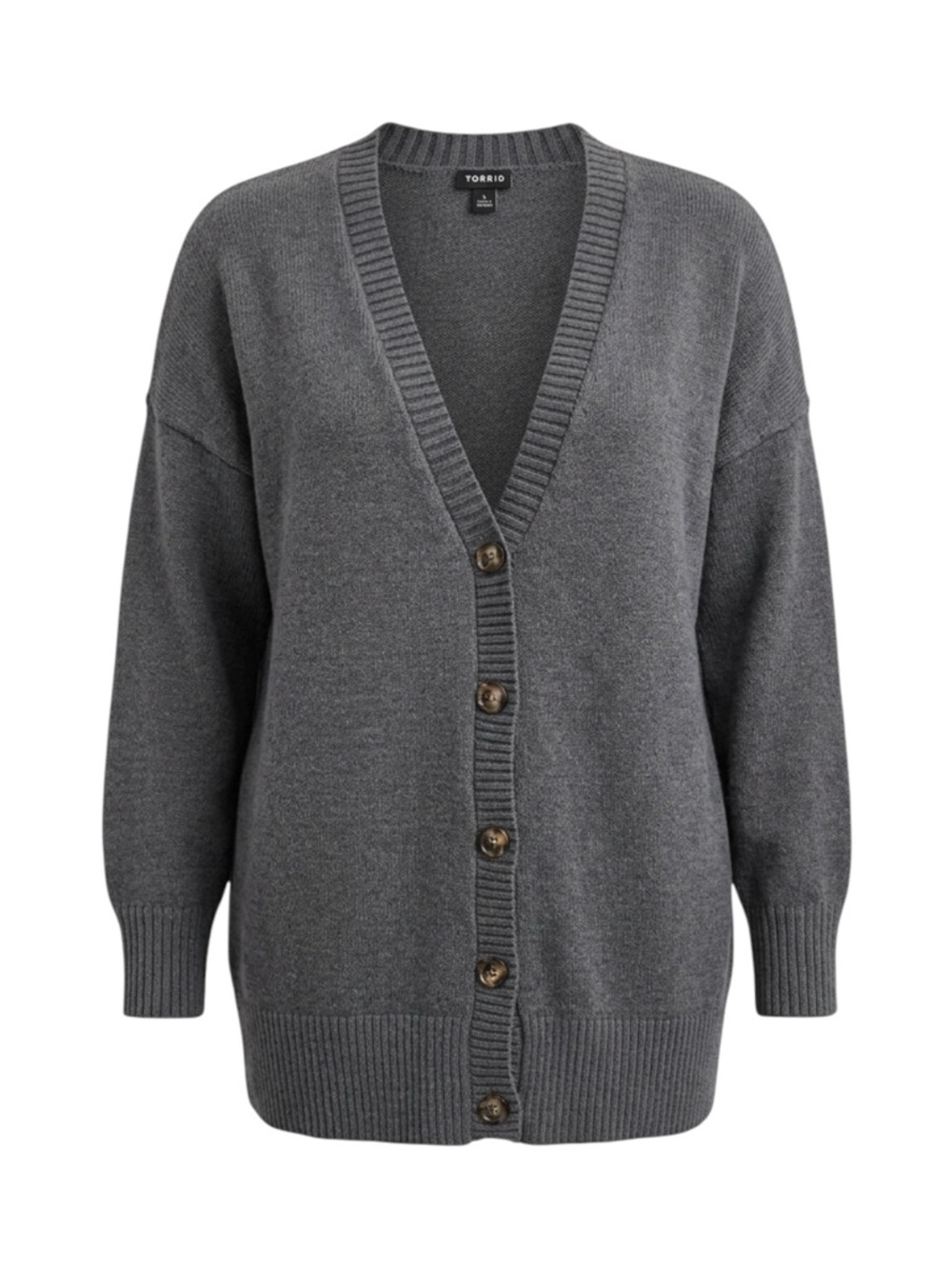 Torrid Gray Knit Longline V-Neck Button Front Cozy Oversized Cardigan Sweater 1